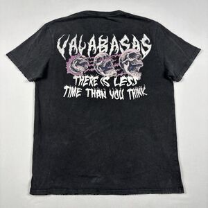 Valabasas Vintage Skull Graphic Tee Mens Large Black Distressed “Less Time” Y2K
